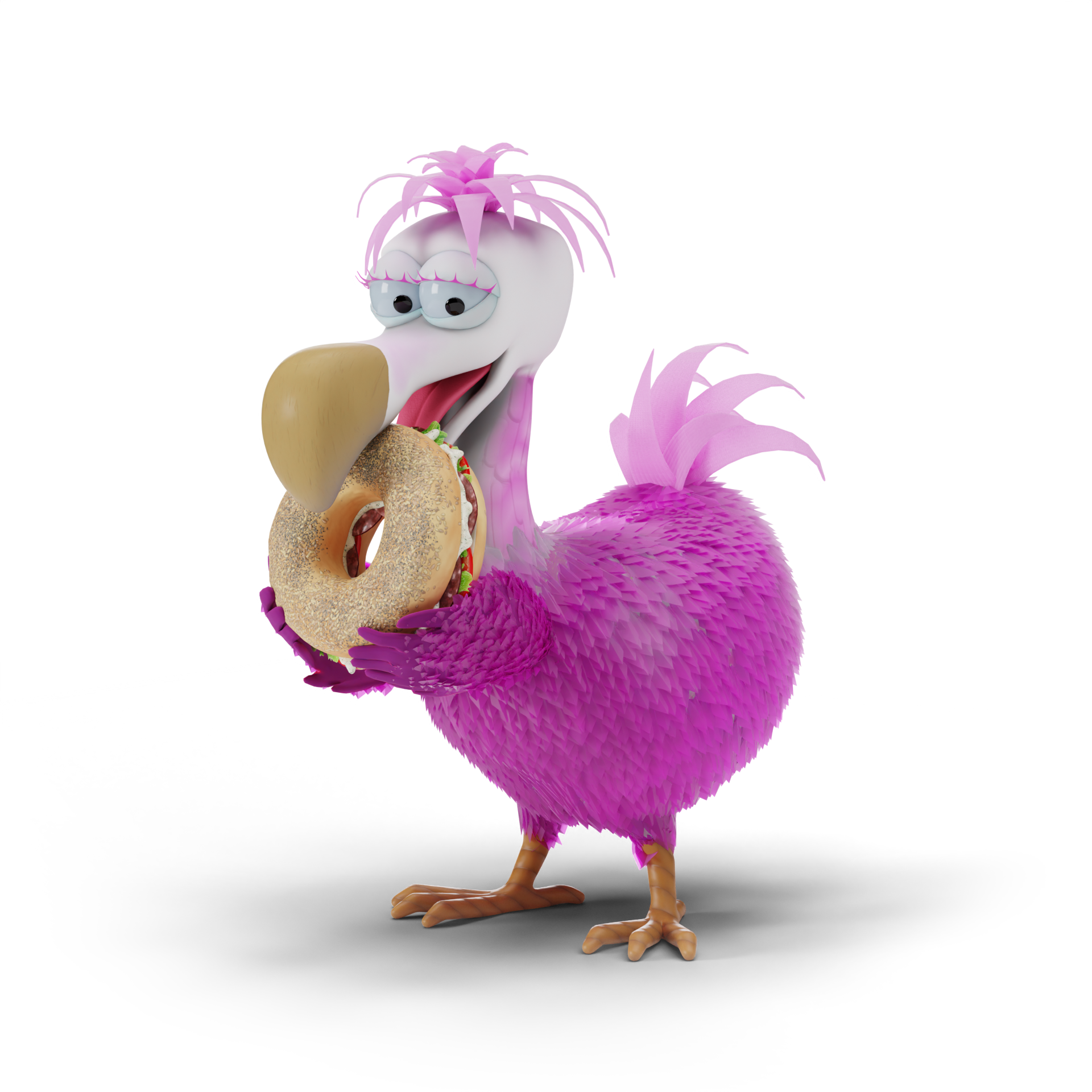 DFC-bagel Dodo eating Bagel sandwitch